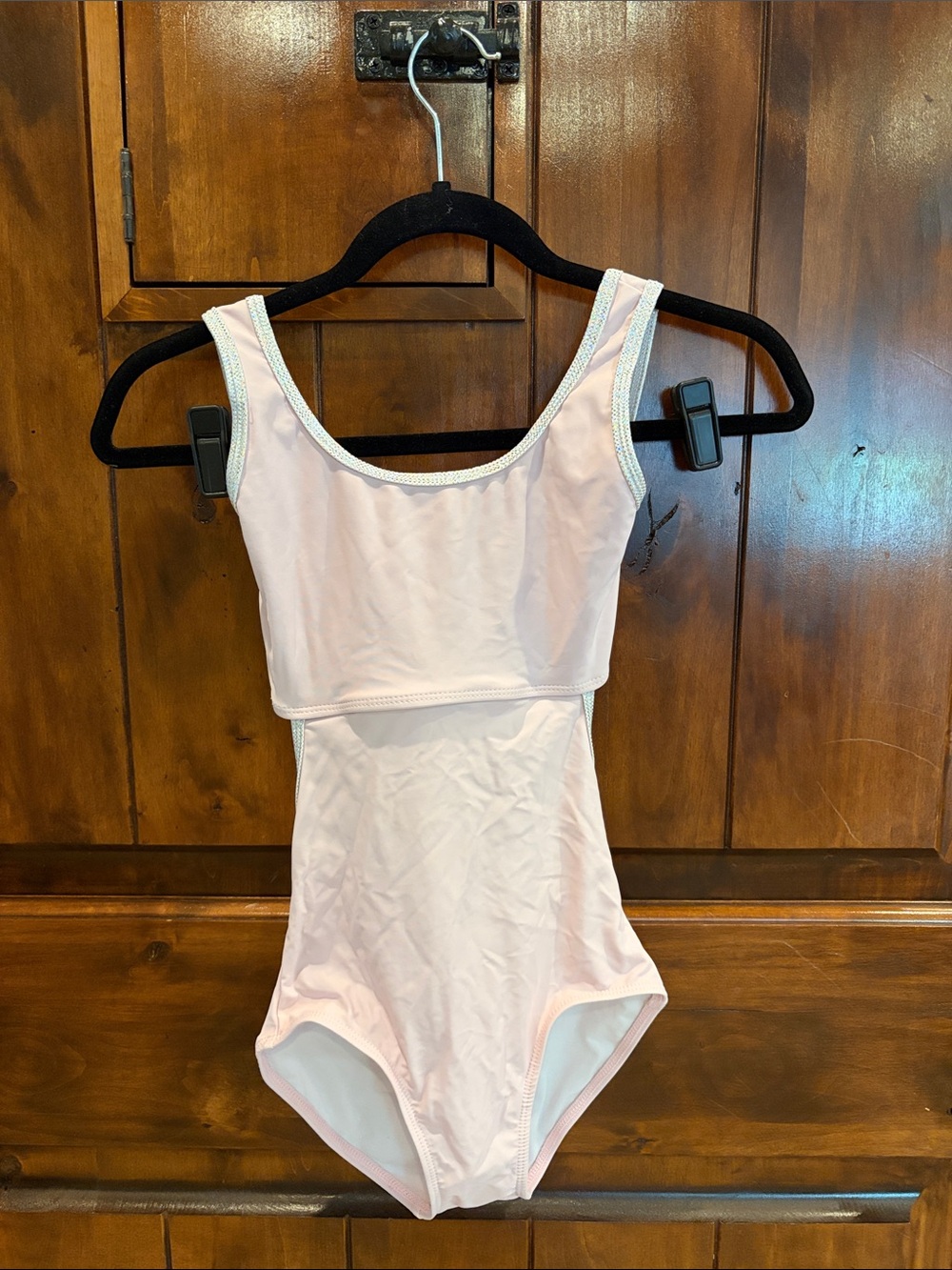 🩰 Jule Dancewear Light Pink Leotard with Sparkle Silver Trim